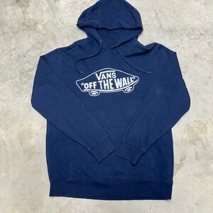 Vans Off The Wall Hoodie Navy Blue Pullover Graphic Logo Hooded Sweatshirt M